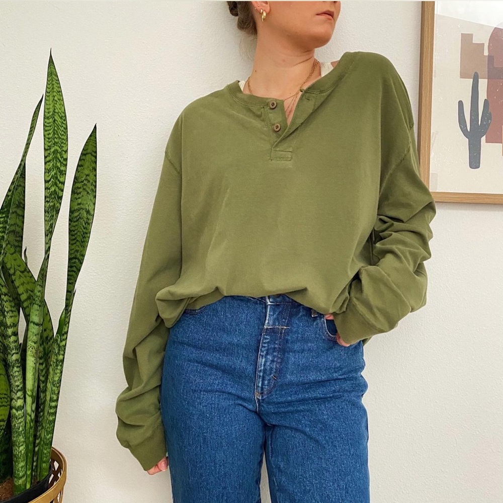 Green Henley Button Down Shirt - image 2